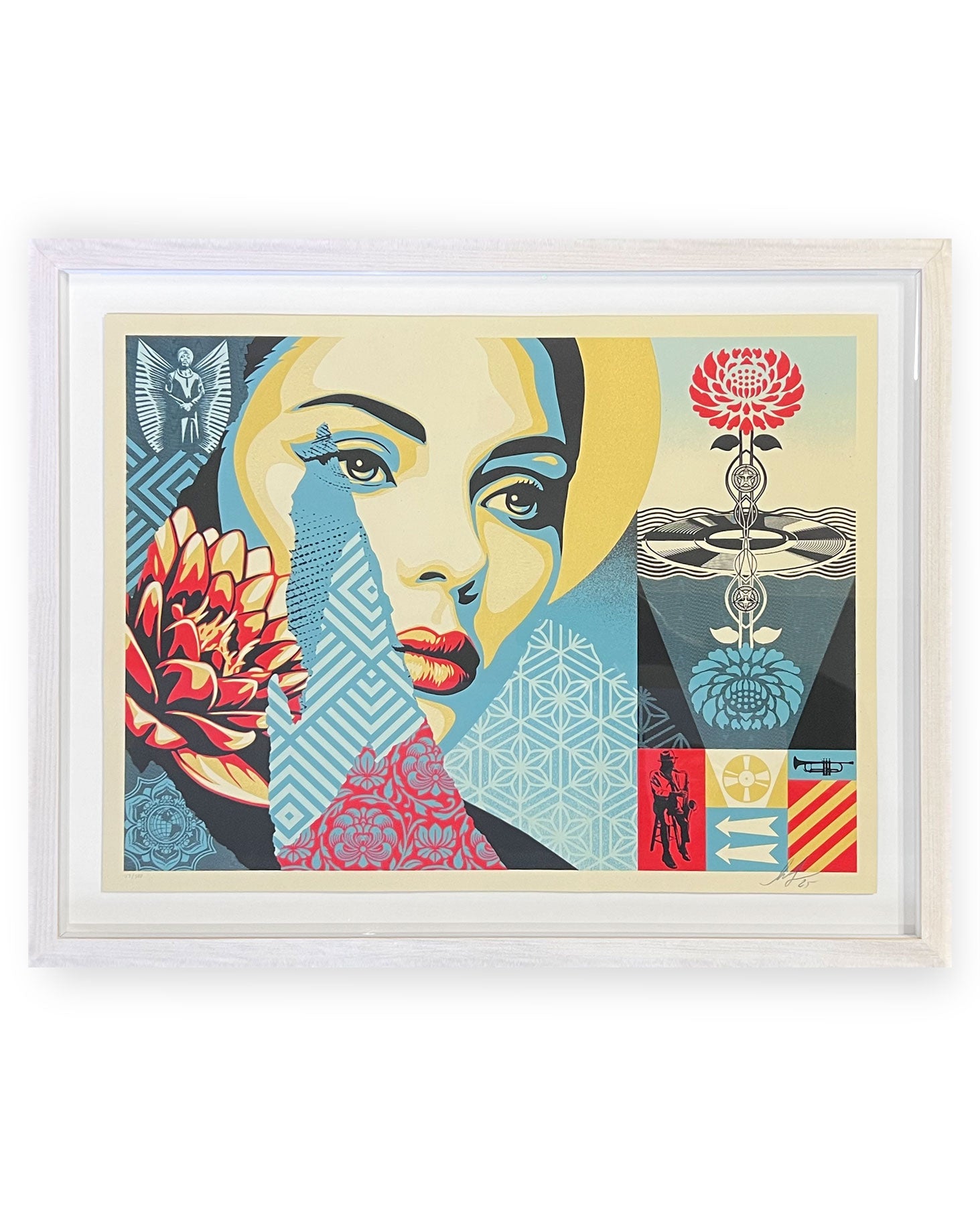 Harmonious Elements by Shepard Fairey - Framed and currently on display at the Heath Kane Gallery in Saffron Walden