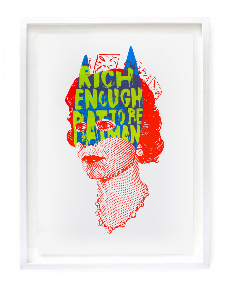 Rich Enough to be Batman - Elizabeth Blue, Red, Yellow Glitter A2