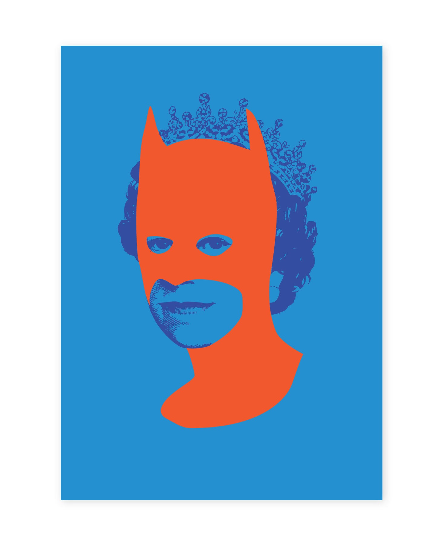 Queen Elizabeth II with a superimposed orange batman mask