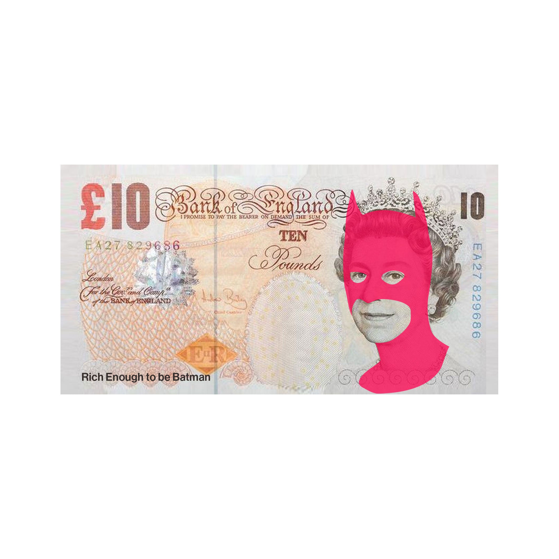 image of ten pound note with queen elizabeth II head and batman