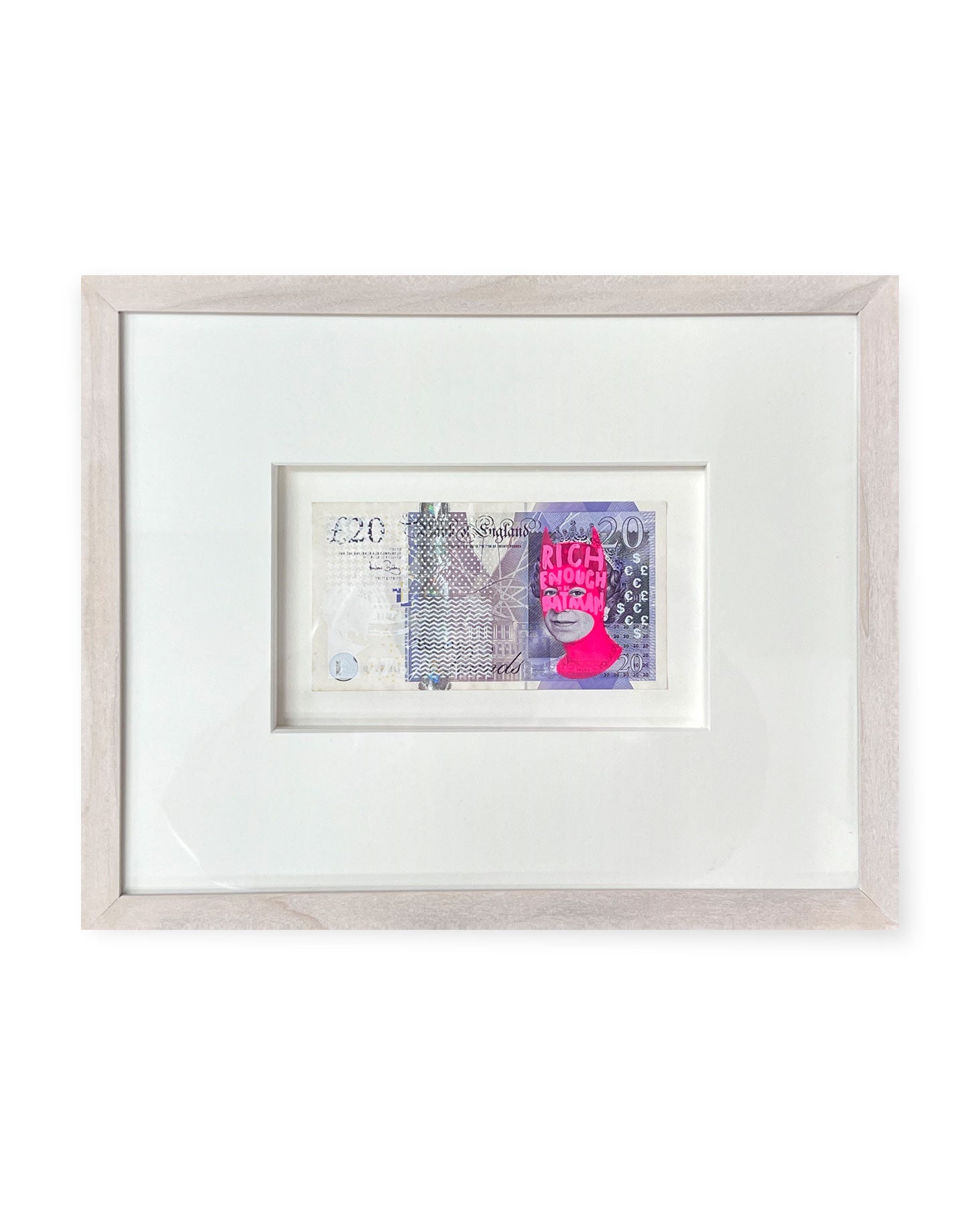 Rich Enough to be Batman - £20 note (Pink framed) by Heath Kane