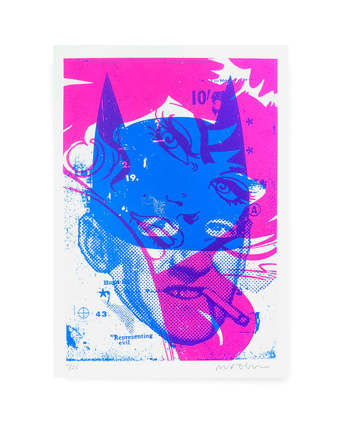 Batsmoker - Pink and Blue A3 - by Mr Edwards