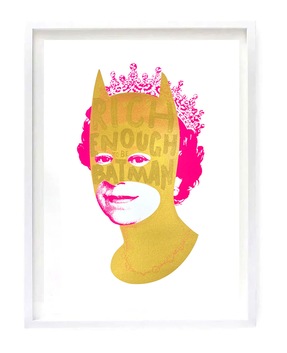 Rich Enough to be Batman - Gold and Pink B2 by Heath Kane