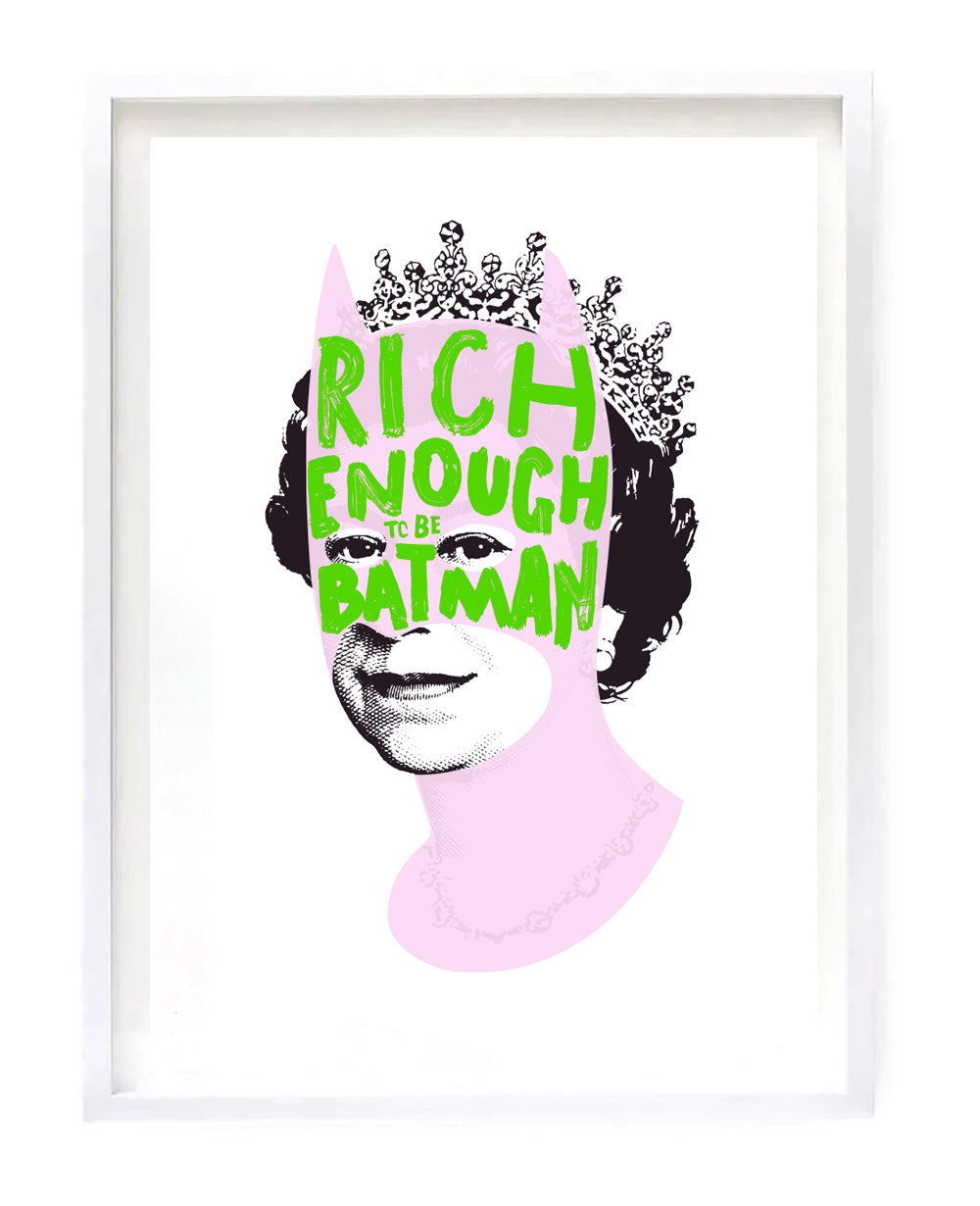 Rich Enough to be Batman - Pink and Dark Purple B2 by contemporary artist Heath Kane