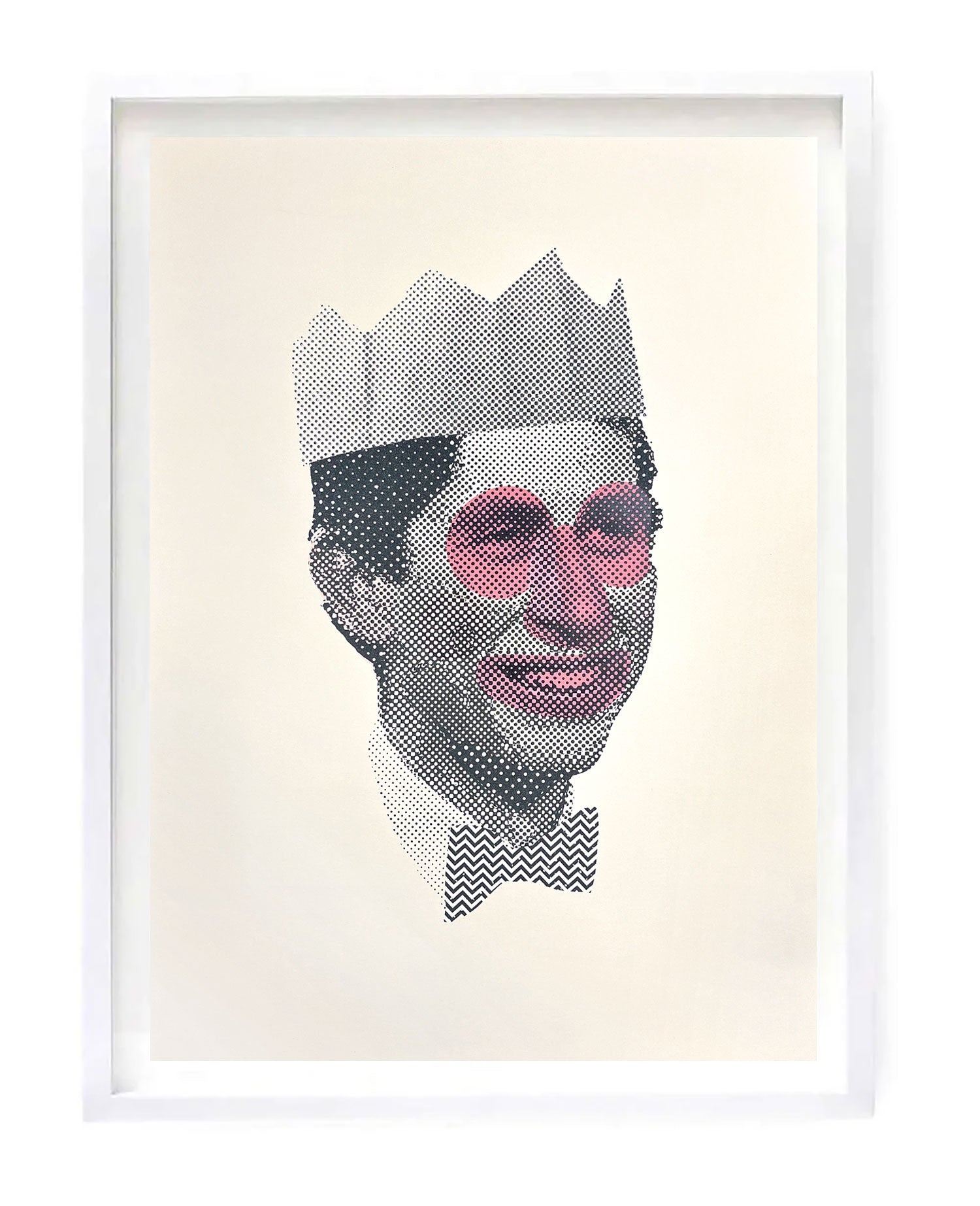 King Charles wearing a Christmas Cracker Crown and clown makeup  - Limited Edition Screen Print by artist Heath Kane
