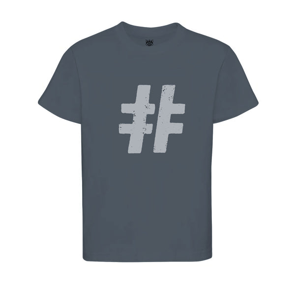 #Happy Propaganda graphite grey t-shirt with white hashtag