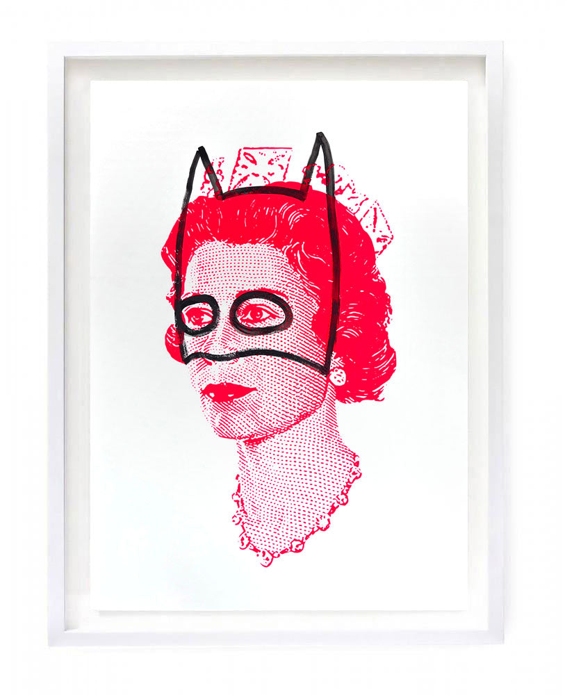 Rich Enough to be Batman - Elizabeth Red with hand painted mask -A1 featuring Queen Elizabeth II