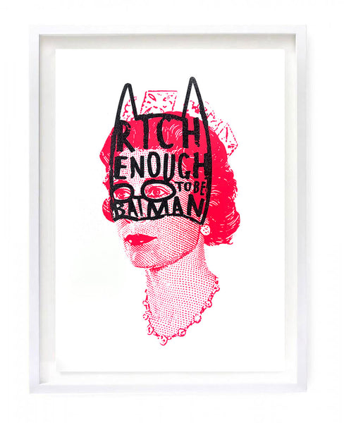 Rich Enough to be Batman - Elizabeth red with glitter hand drawn mask - A1