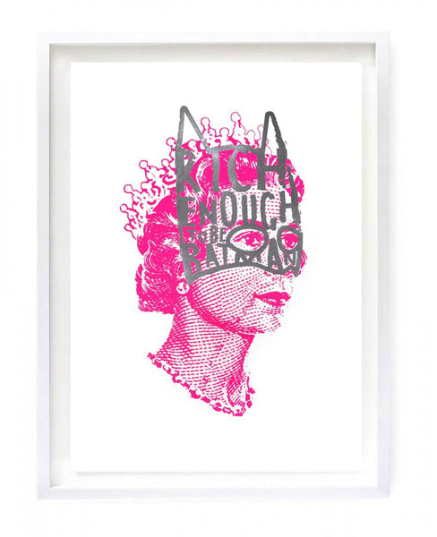 Rich Enough to be Batman - Lizzie pink with hand drawn mask - A1