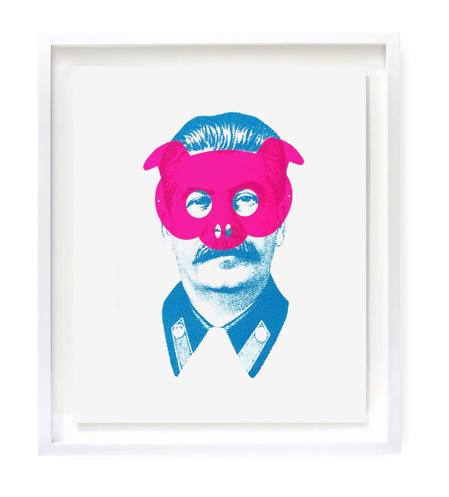 Silkscreen print featuring Stalin wearing pigs mask based on cover artwork by Heath Kane for Penguin Classic Books