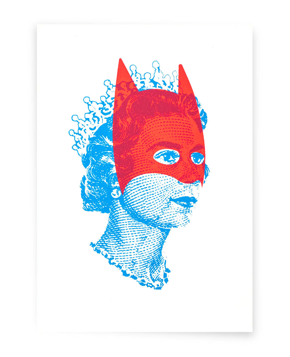 Rich Enough to be Batman - Lizzie Neon Red and Blue by Heath Kane